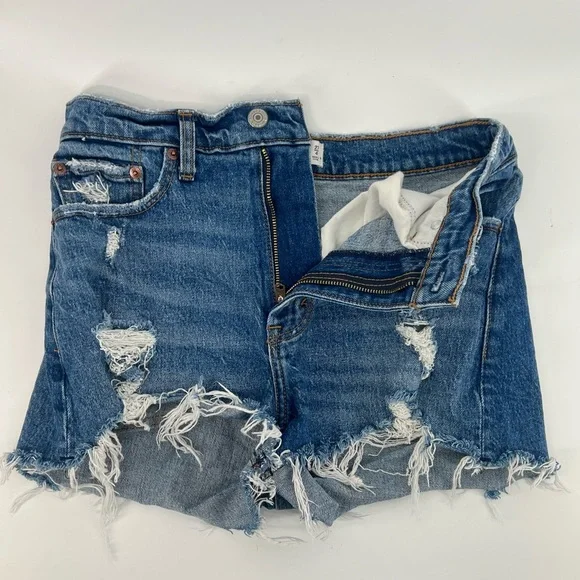Abercrombie & Fitch curve love high rise mom short medium wash distressed 27/4 - Picture 4 of 6